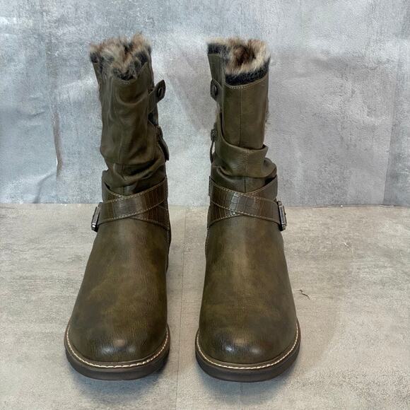 GC. SHOES Olive Bailey Faux Fur Inside Zip Round-Toe Block Heel Boots SZ 9 - Picture 2 of 7